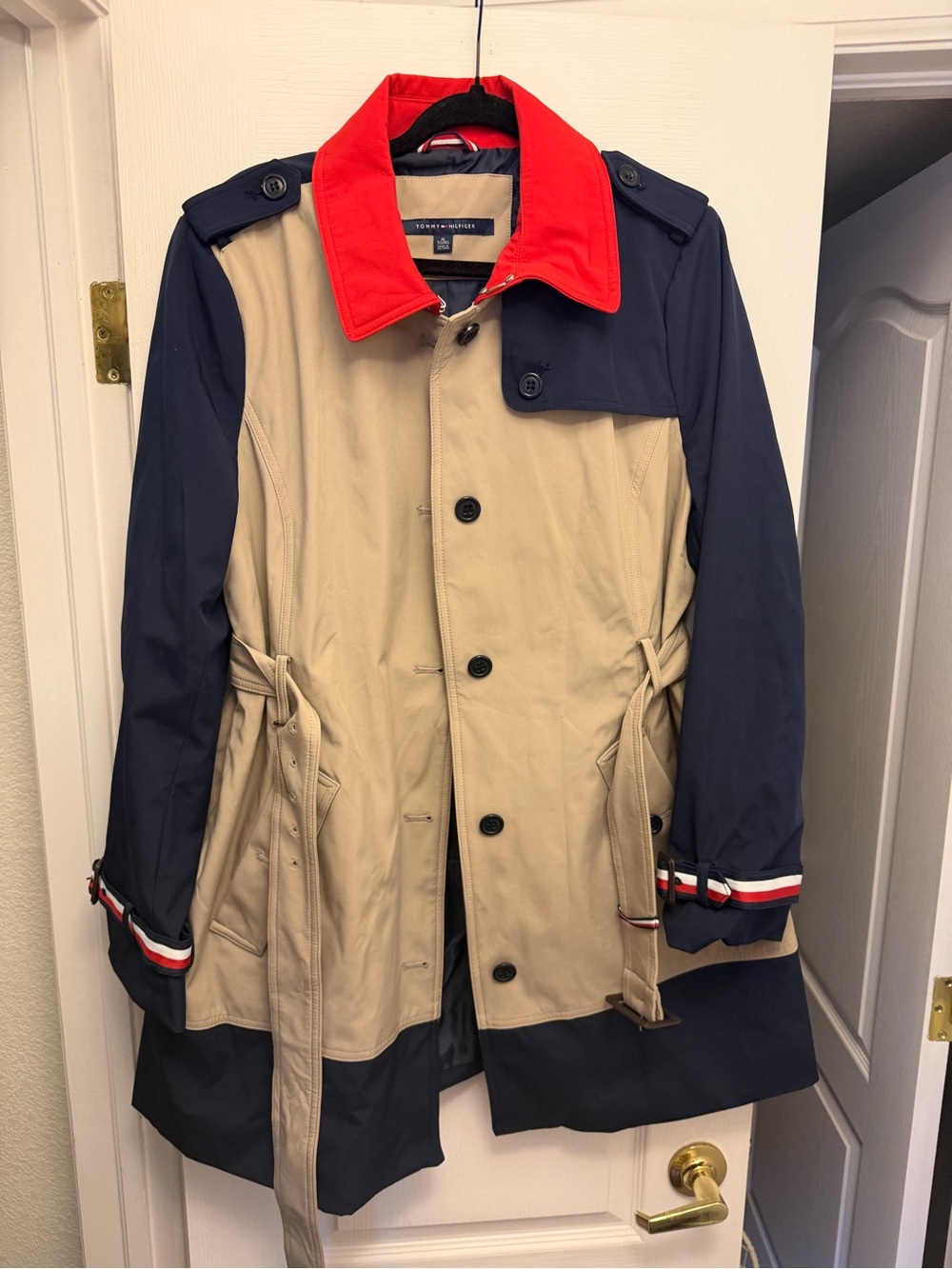 Tommy Hilfiger Khaki, Navy & Red Trench Coat